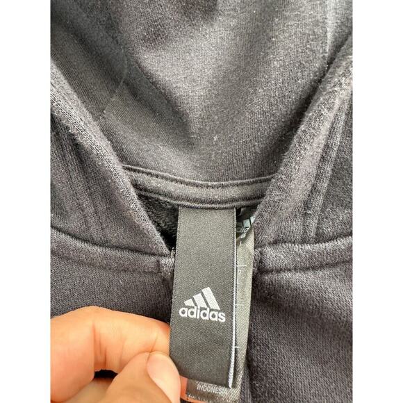 Adidas Hoodie Mens Large Black Waffle Knit Trim 1/4 Zip Pullover Sweatshirt * - Picture 6 of 13